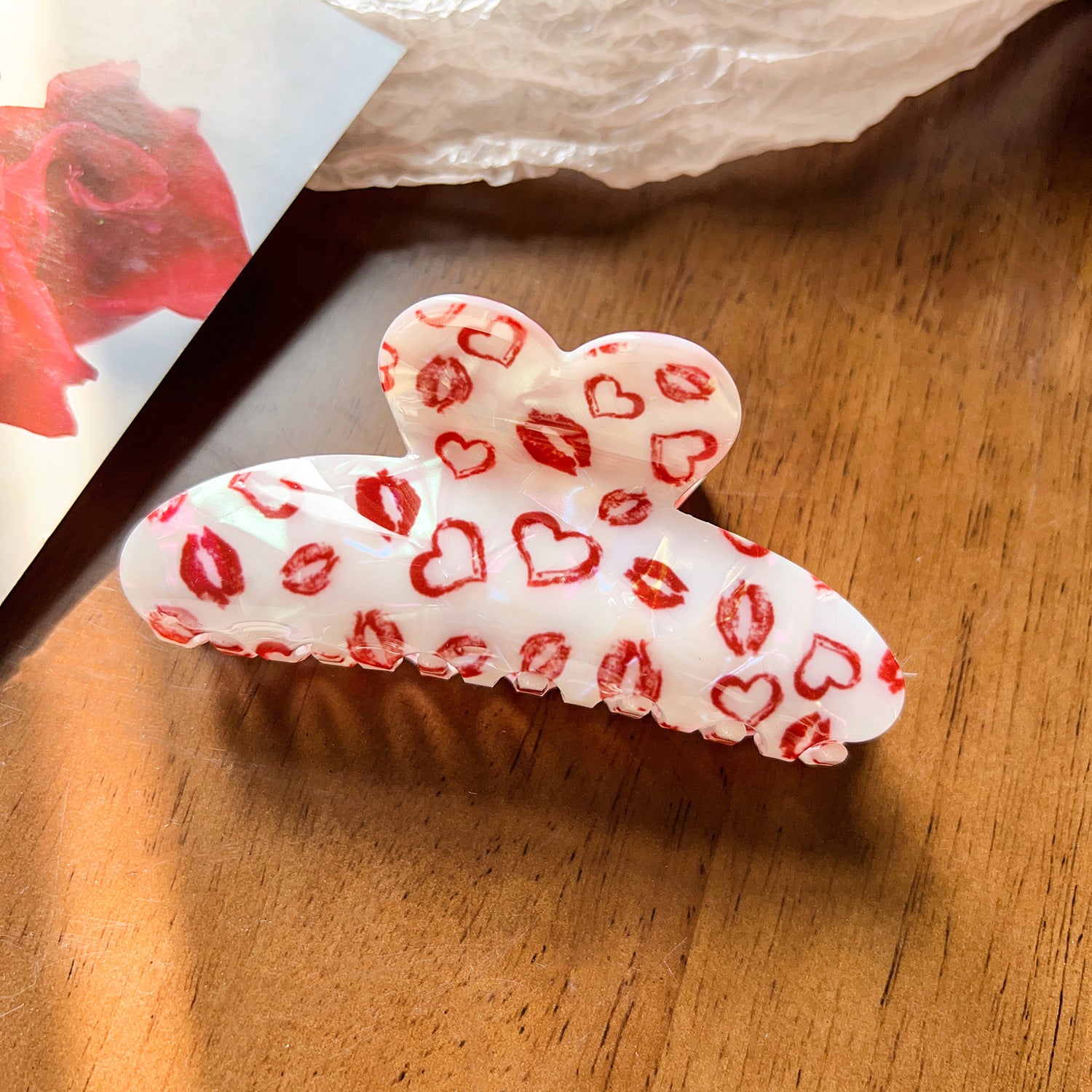 Wholesale Cross-border Hot Rose Love Printed Clip New Valentine's Day Atmosphere Women's Hairpin Shark Clip Hair Accessories
